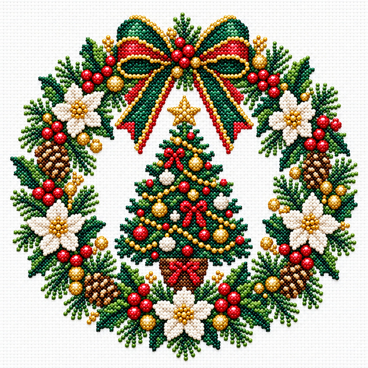 Tree Wreath - Partial 11CT Stamped Cross Stitch - Bead Embroidery 36×36CM/14.17×14.17in