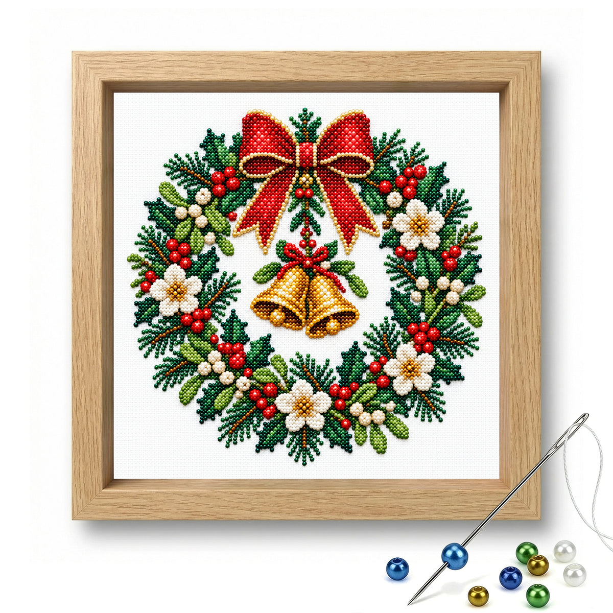 Bell Wreath - Partial 11CT Stamped Cross Stitch - Bead Embroidery 36×36CM/14.17×14.17in