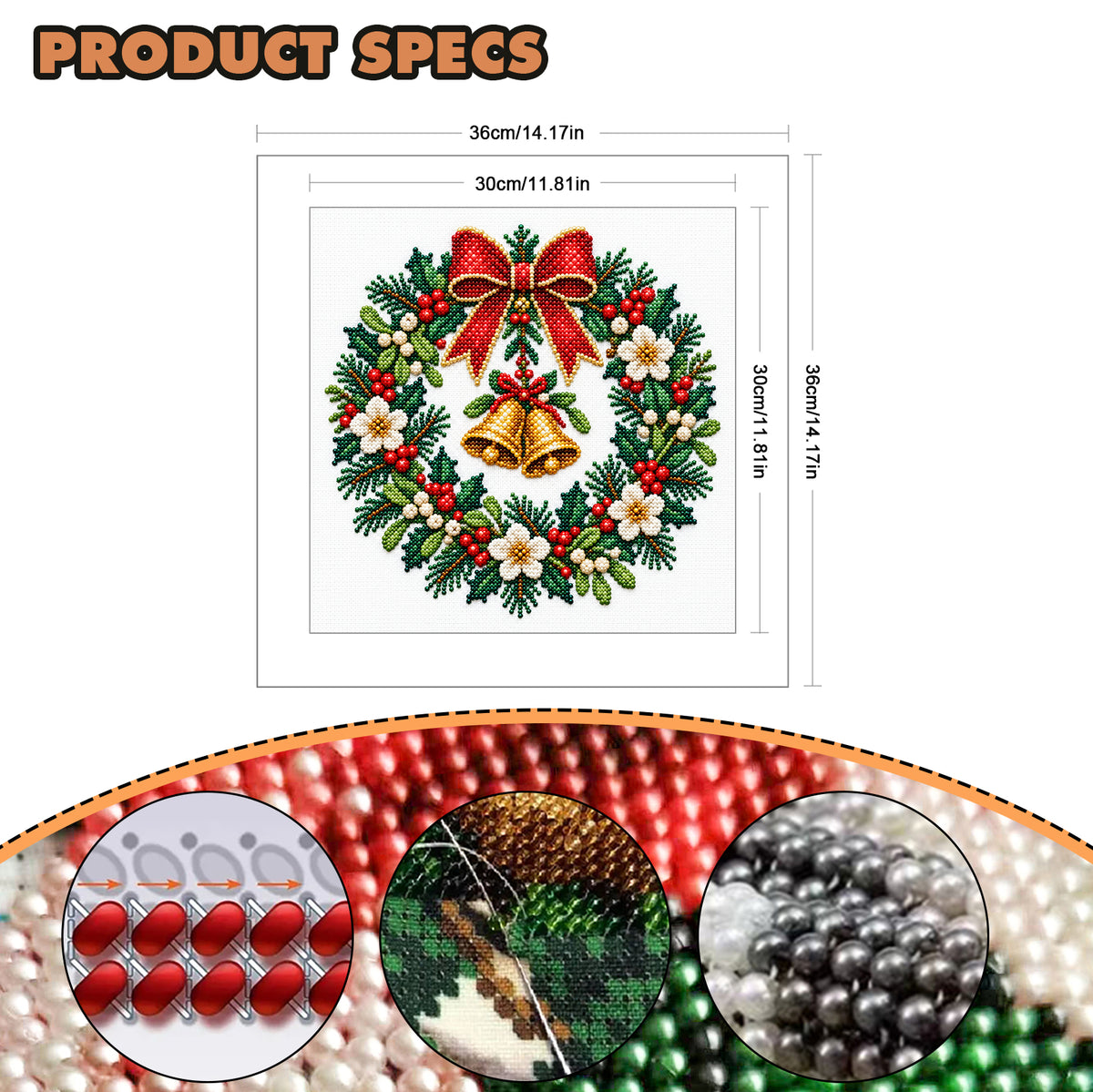 Bell Wreath - Partial 11CT Stamped Cross Stitch - Bead Embroidery 36×36CM/14.17×14.17in