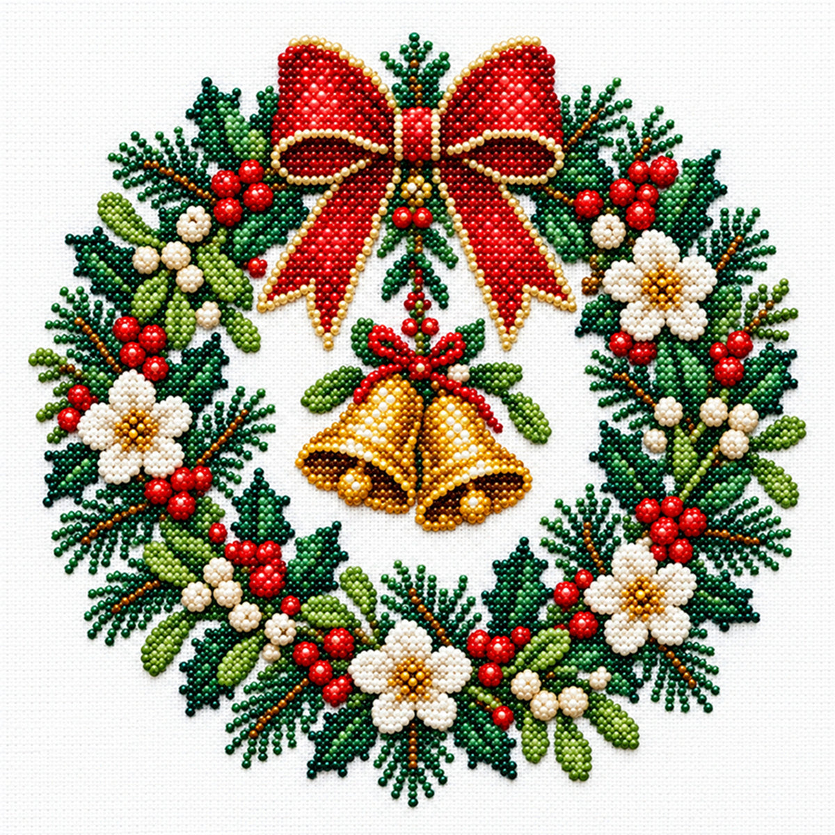 Bell Wreath - Partial 11CT Stamped Cross Stitch - Bead Embroidery 36×36CM/14.17×14.17in