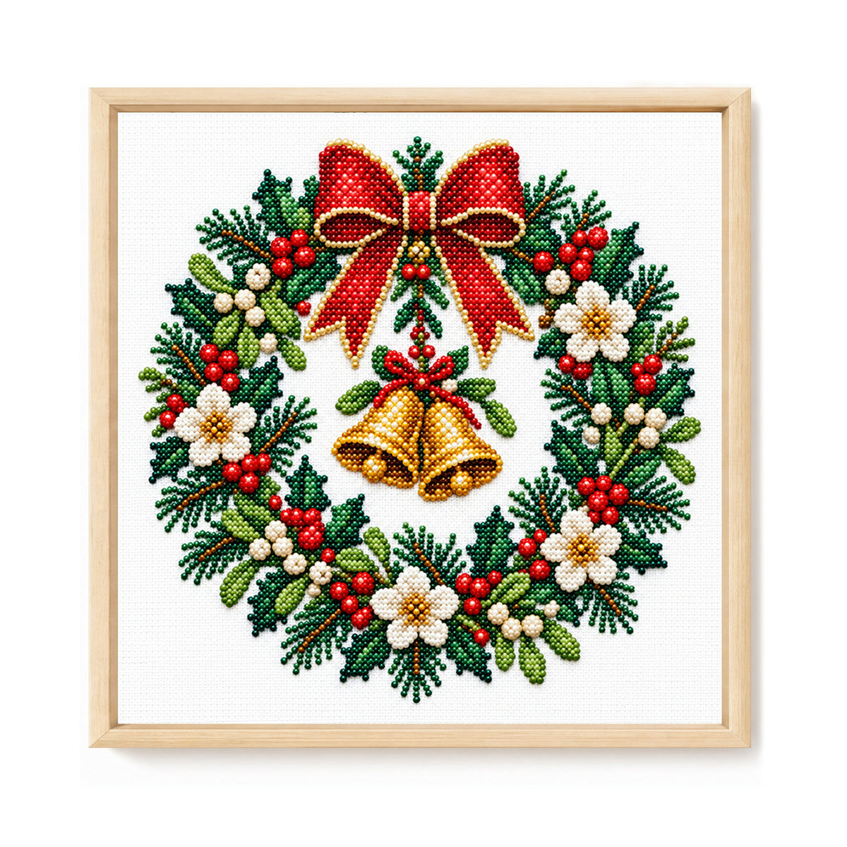 Bell Wreath - Partial 11CT Stamped Cross Stitch - Bead Embroidery 36×36CM/14.17×14.17in