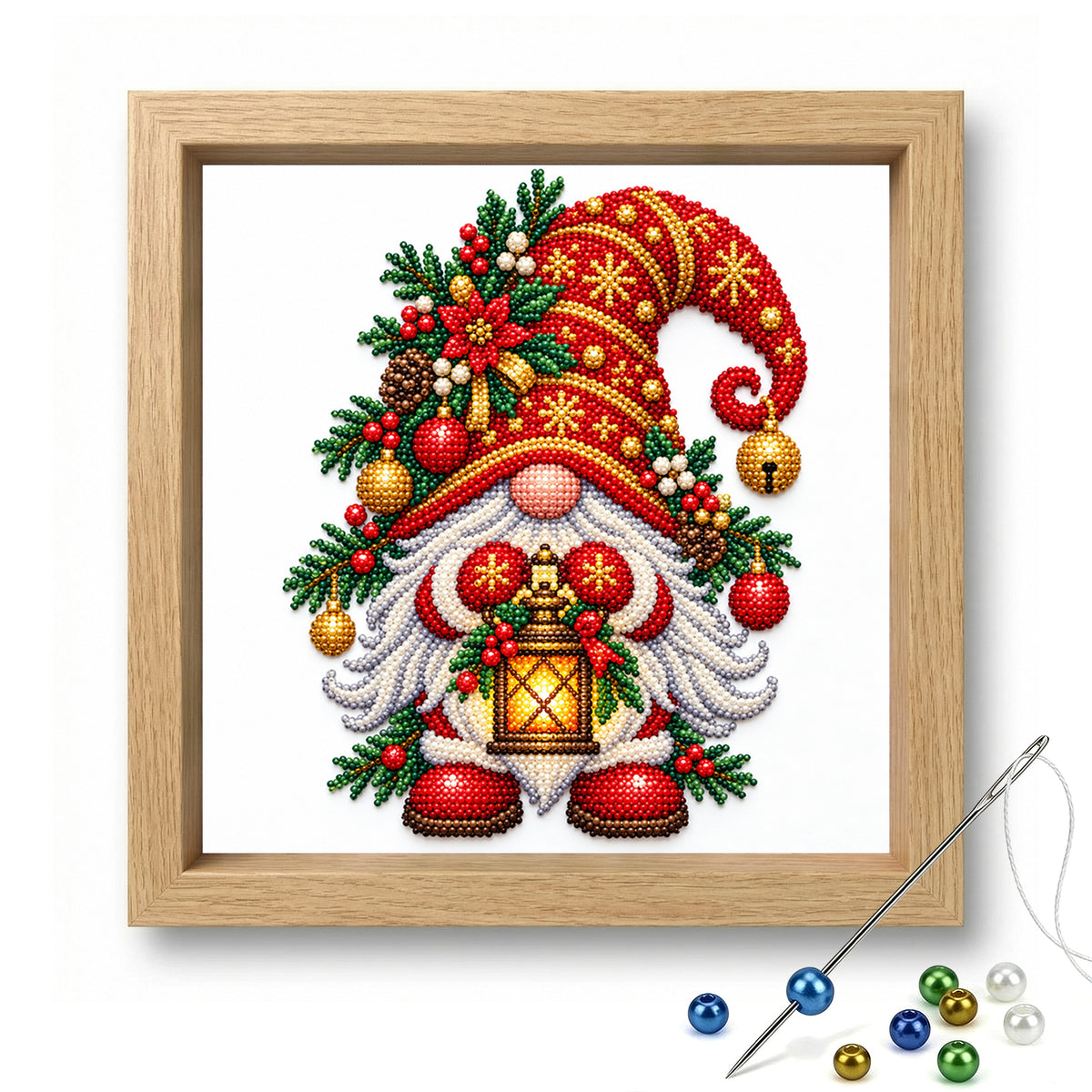 Lantern Gnome - Partial 11CT Stamped Cross Stitch - Bead Embroidery 36×36CM/14.17×14.17in