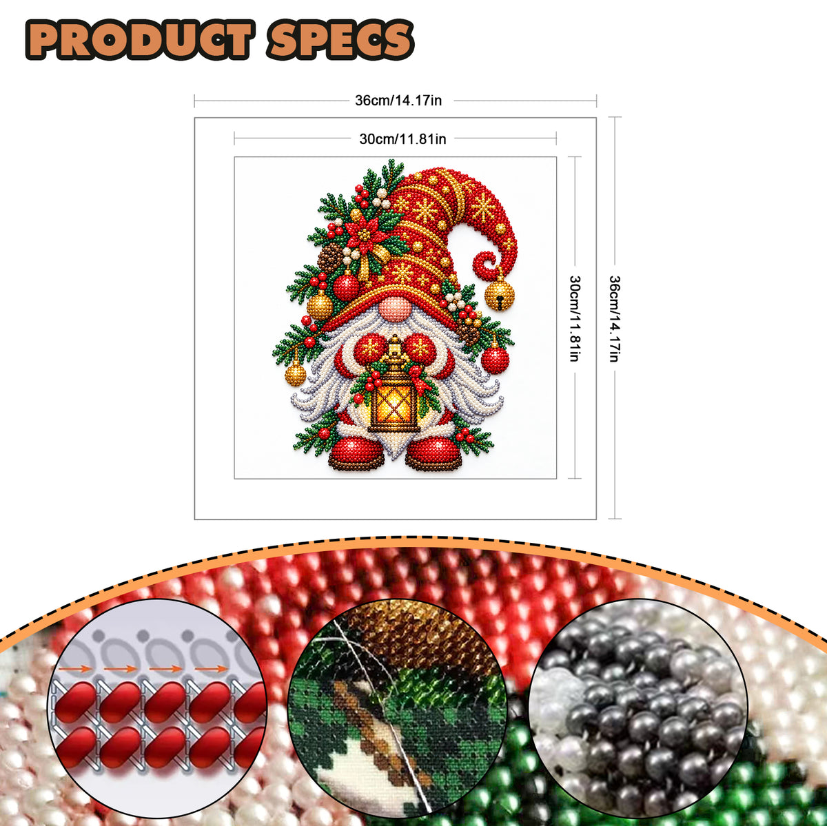 Lantern Gnome - Partial 11CT Stamped Cross Stitch - Bead Embroidery 36×36CM/14.17×14.17in