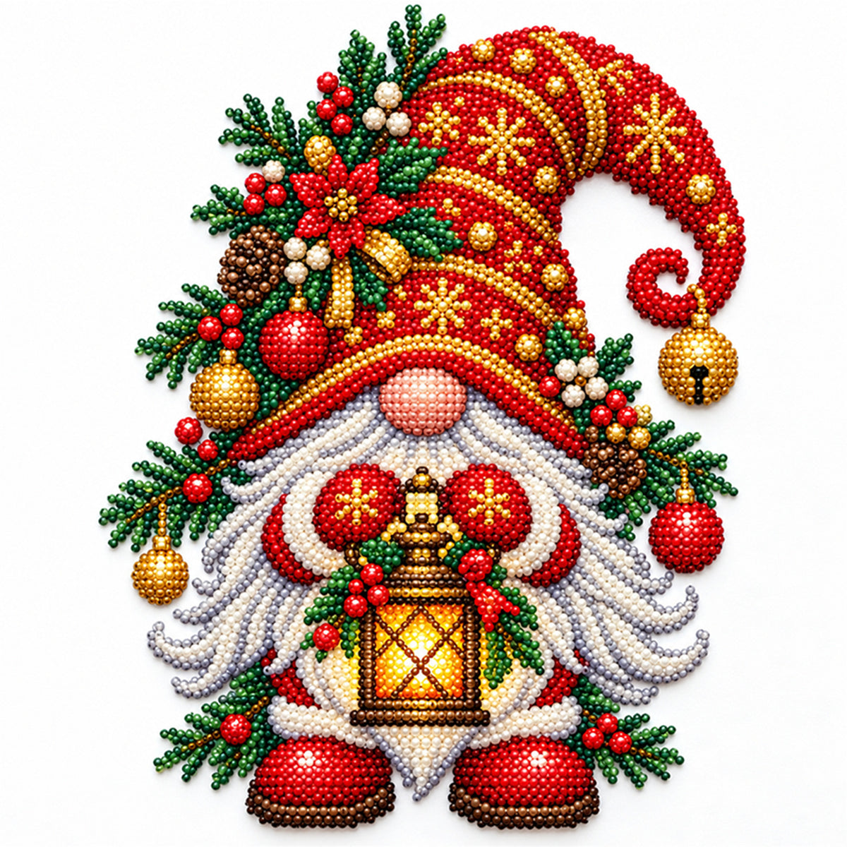 Lantern Gnome - Partial 11CT Stamped Cross Stitch - Bead Embroidery 36×36CM/14.17×14.17in