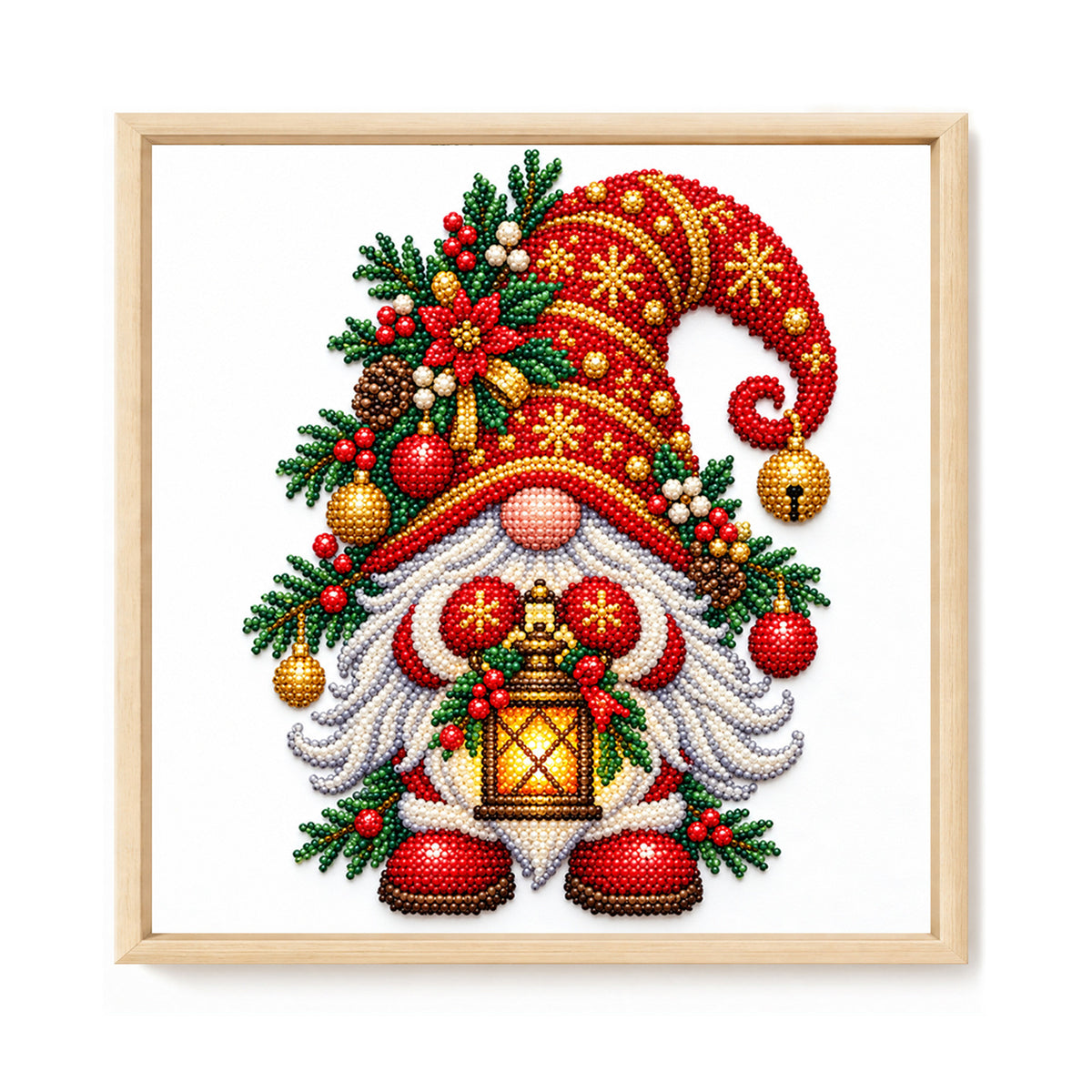 Lantern Gnome - Partial 11CT Stamped Cross Stitch - Bead Embroidery 36×36CM/14.17×14.17in