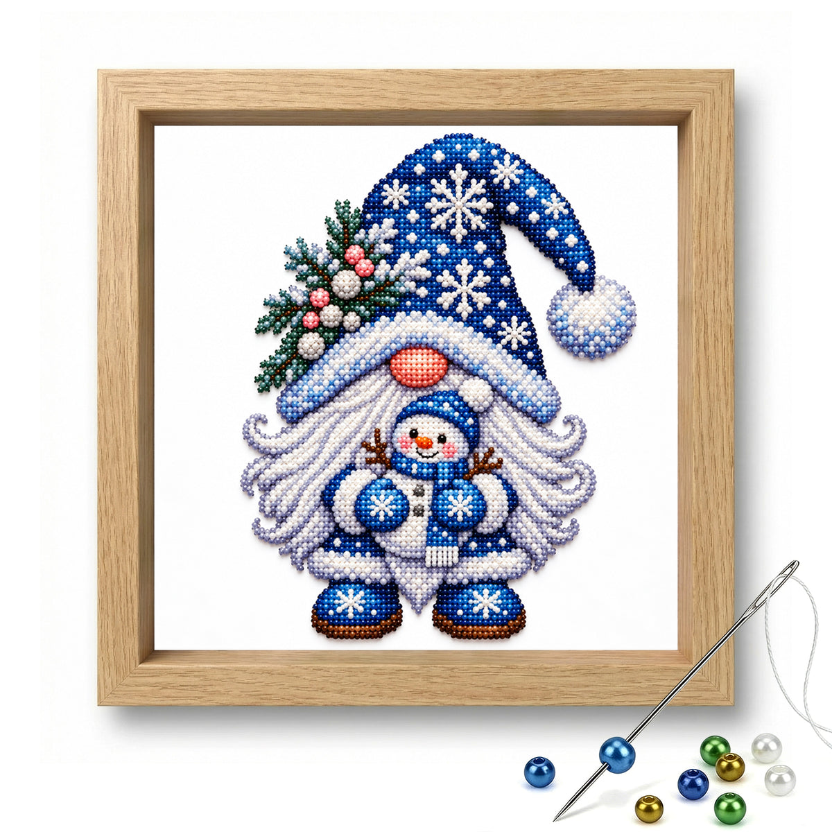 Snowman Gnome - Partial 11CT Stamped Cross Stitch - Bead Embroidery 36×36CM/14.17×14.17in