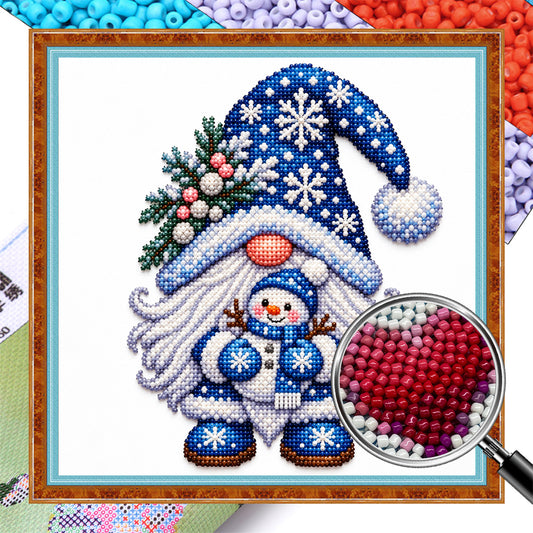 Schneemann-Wichtel - Teilweises 11CT Stempel-Kreuzstich-Set - Perlenstickerei 36×36 cm/14,17×14,17 Zoll