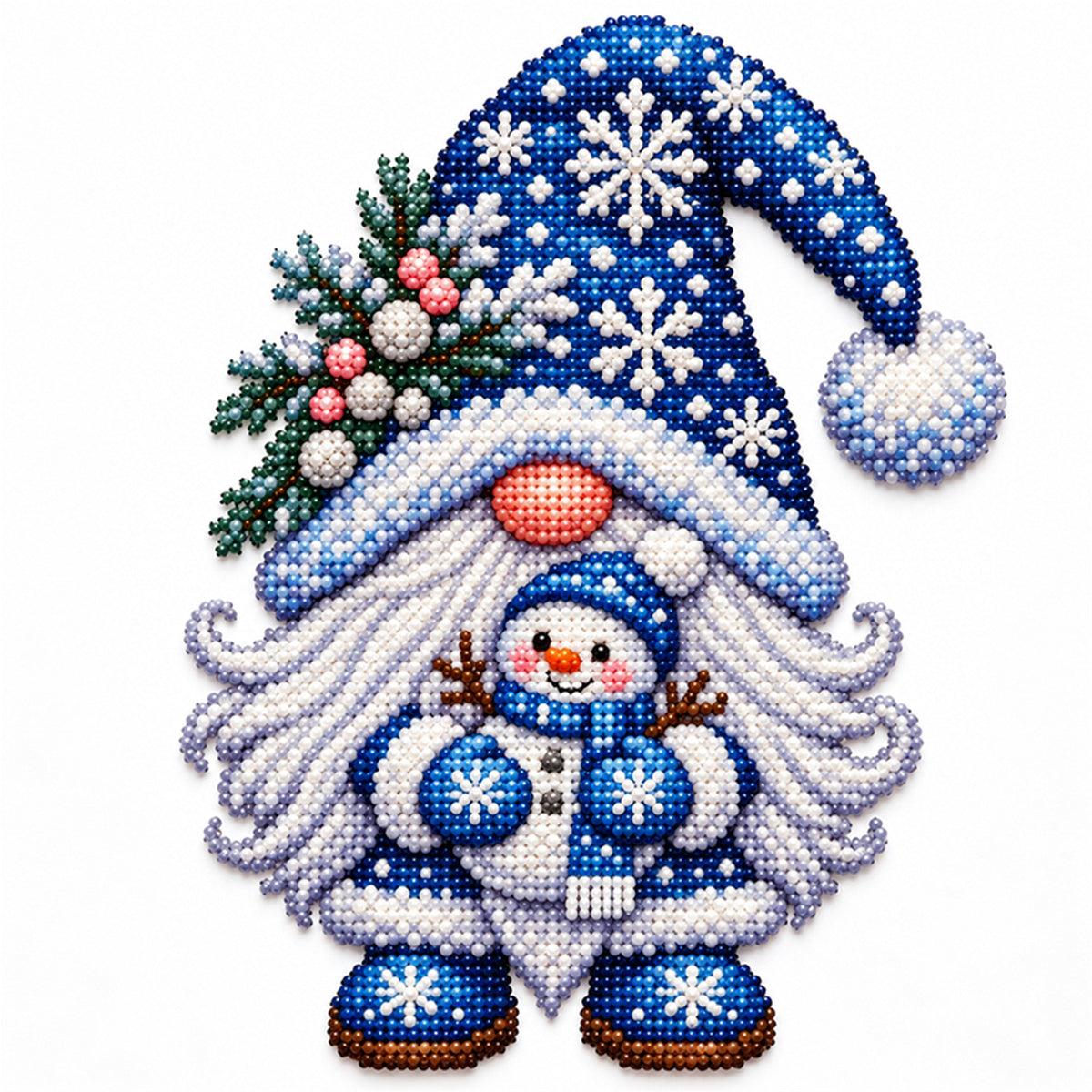 Snowman Gnome - Partial 11CT Stamped Cross Stitch - Bead Embroidery 36×36CM/14.17×14.17in