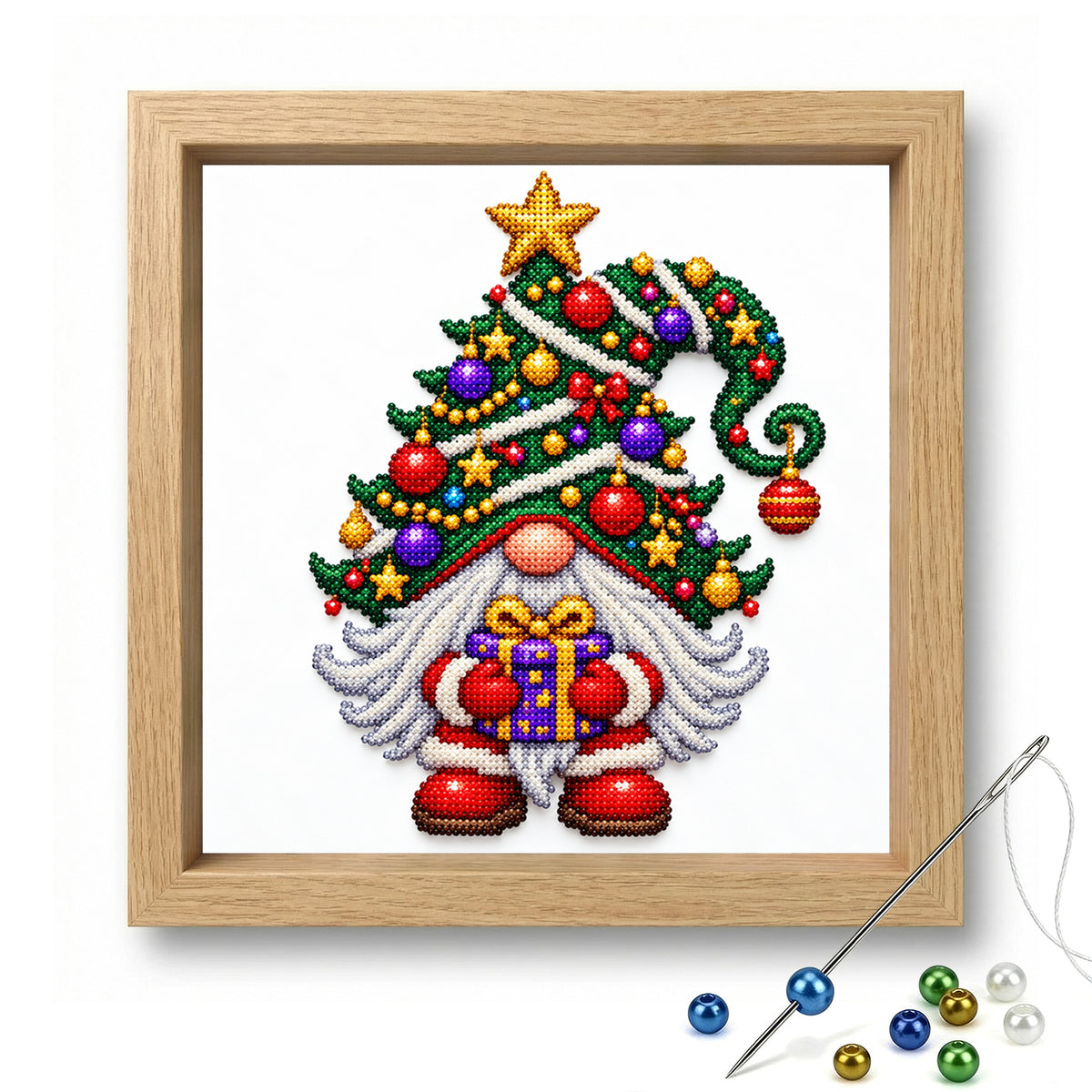 Tree Gnome - Partial 11CT Stamped Cross Stitch - Bead Embroidery 36×36CM/14.17×14.17in
