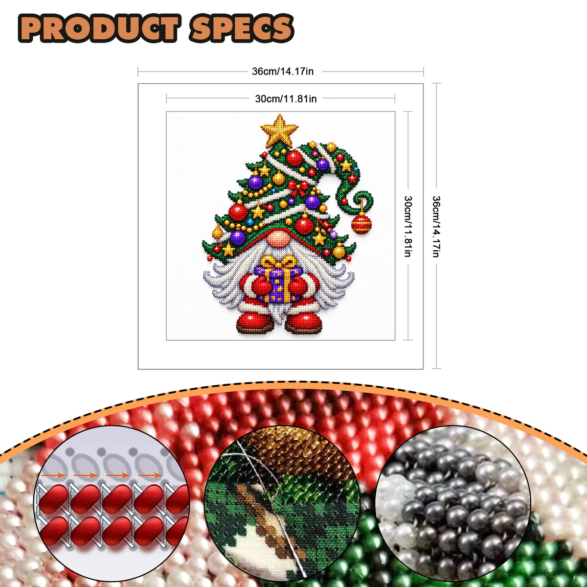 Tree Gnome - Partial 11CT Stamped Cross Stitch - Bead Embroidery 36×36CM/14.17×14.17in