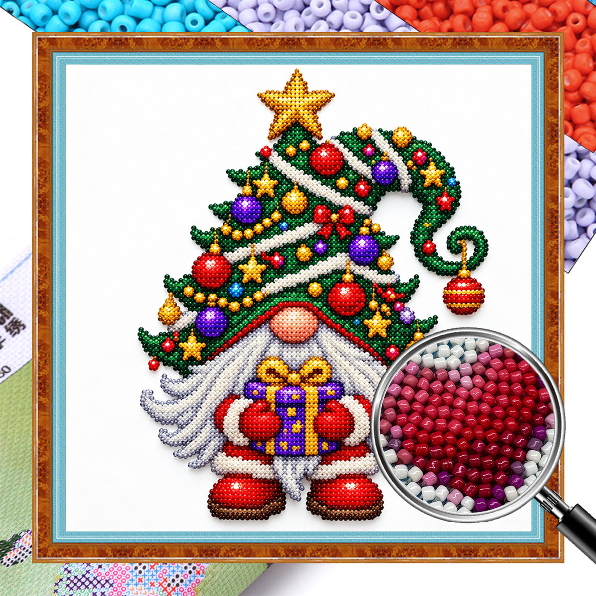 Tree Gnome - Partial 11CT Stamped Cross Stitch - Bead Embroidery 36×36CM/14.17×14.17in