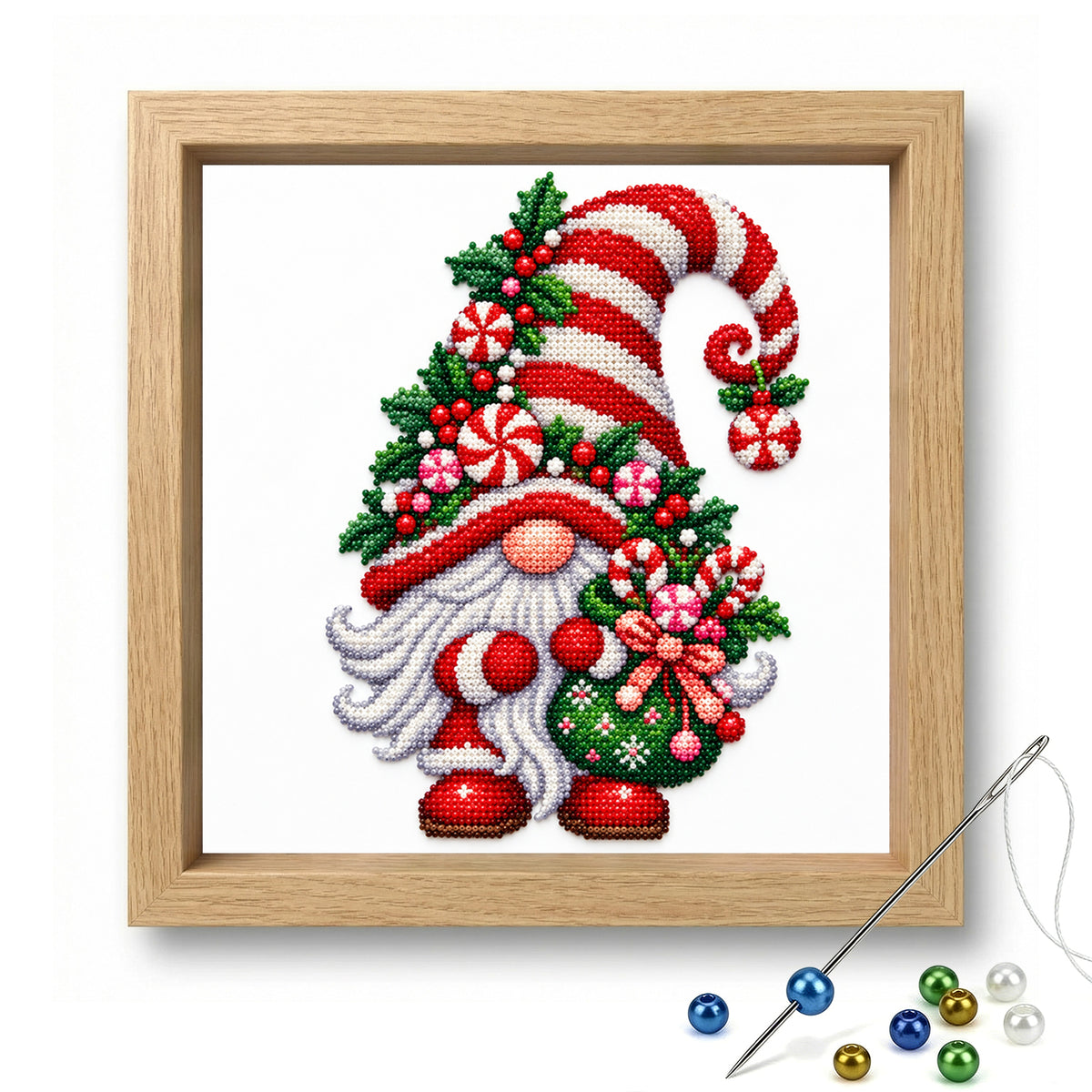 Candy Gnome - Partial 11CT Stamped Cross Stitch - Bead Embroidery 36×36CM/14.17×14.17in