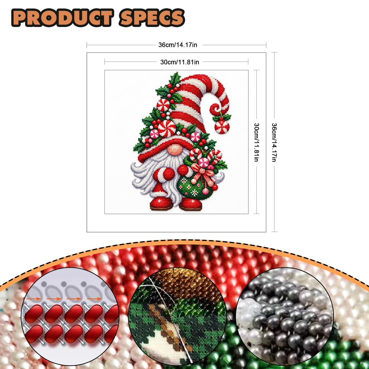 Candy Gnome - Partial 11CT Stamped Cross Stitch - Bead Embroidery 36×36CM/14.17×14.17in