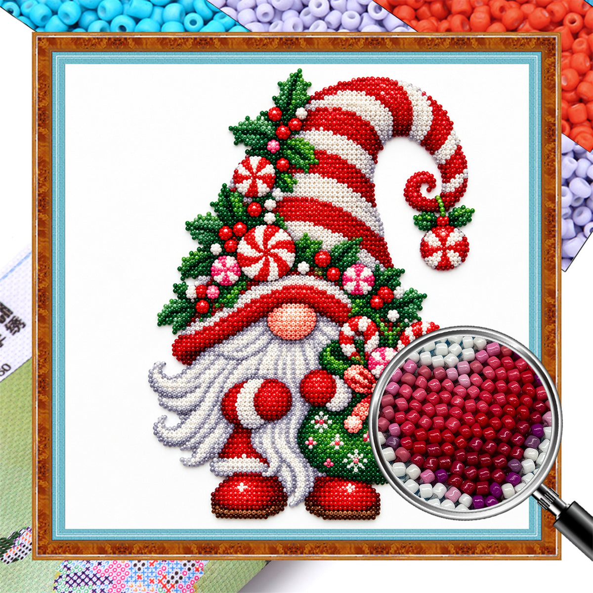 Candy Gnome - Partial 11CT Stamped Cross Stitch - Bead Embroidery 36×36CM/14.17×14.17in