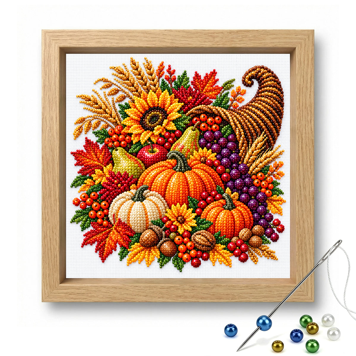 Ernte-Füllhorn - Teilweise besticktes 11CT Kreuzstich-Set - Perlenstickerei 36×36 cm / 14,17×14,17 Zoll