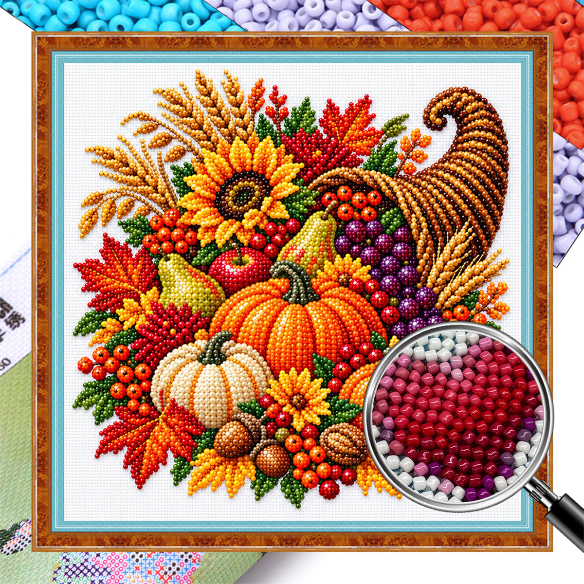 Ernte-Füllhorn - Teilweise besticktes 11CT Kreuzstich-Set - Perlenstickerei 36×36 cm / 14,17×14,17 Zoll