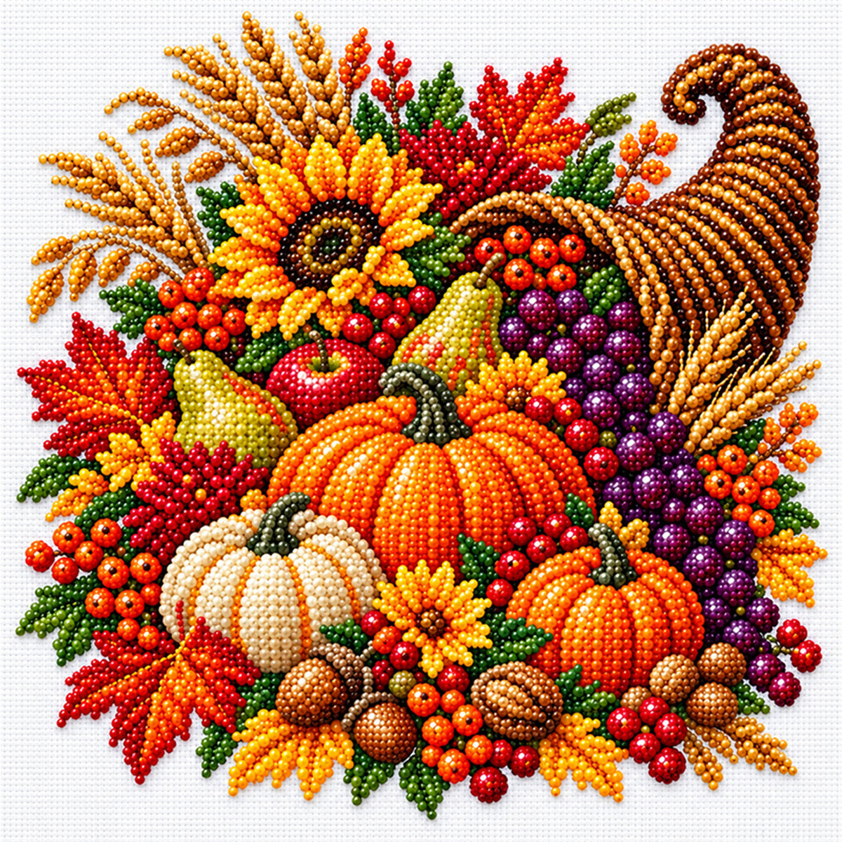 Ernte-Füllhorn - Teilweise besticktes 11CT Kreuzstich-Set - Perlenstickerei 36×36 cm / 14,17×14,17 Zoll