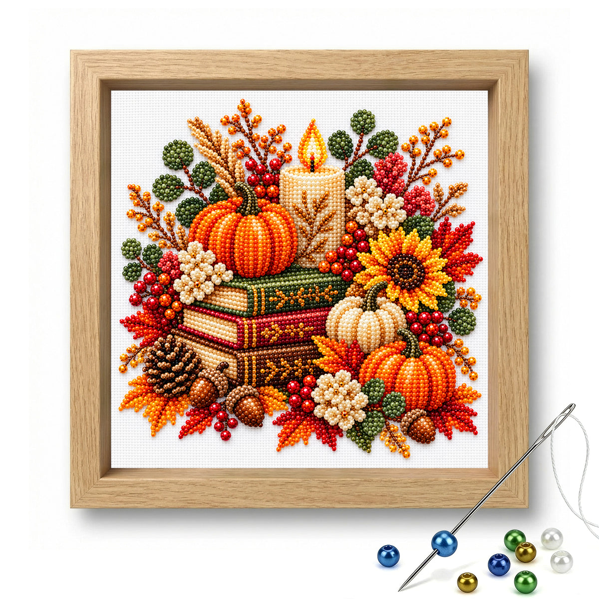 Autumn Books - Partial 11CT Stamped Cross Stitch - Bead Embroidery 36×36CM/14.17×14.17in
