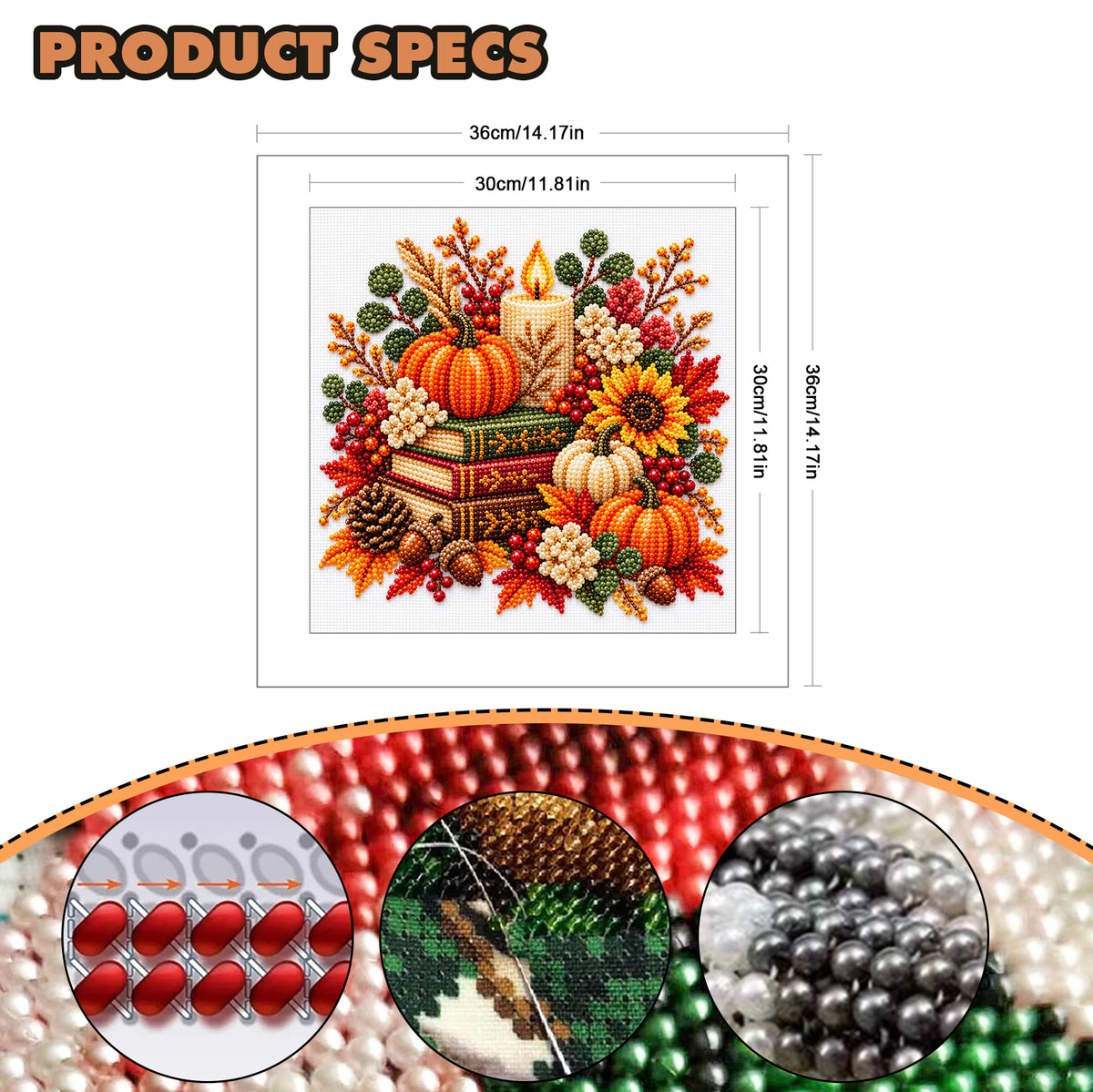 Autumn Books - Partial 11CT Stamped Cross Stitch - Bead Embroidery 36×36CM/14.17×14.17in