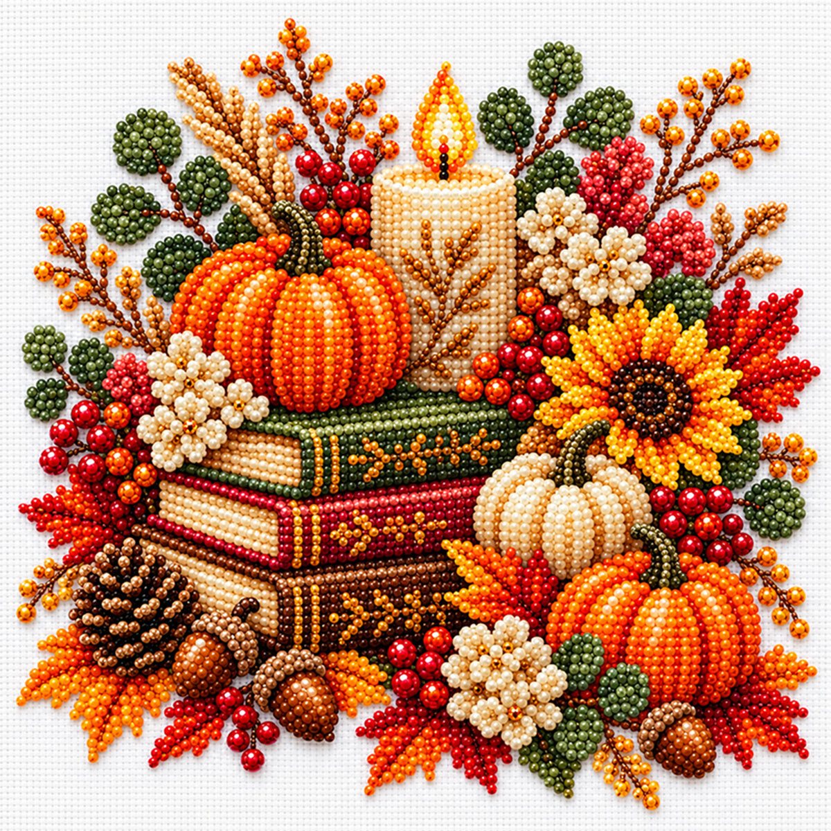 Autumn Books - Partial 11CT Stamped Cross Stitch - Bead Embroidery 36×36CM/14.17×14.17in