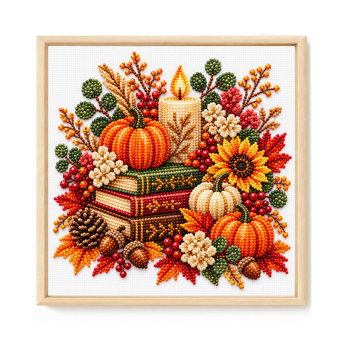 Autumn Books - Partial 11CT Stamped Cross Stitch - Bead Embroidery 36×36CM/14.17×14.17in