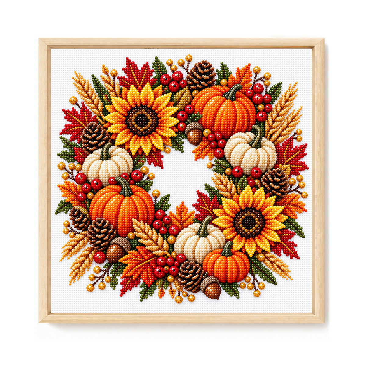 Pumpkin Wreath - Partial 11CT Stamped Cross Stitch - Bead Embroidery 36×36CM/14.17×14.17in