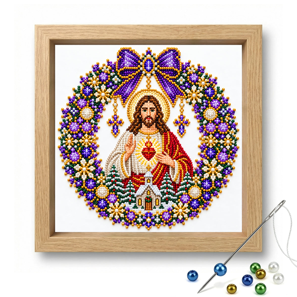 Sacred Heart - Partial 11CT Stamped Cross Stitch - Bead Embroidery 36×36CM/14.17×14.17in
