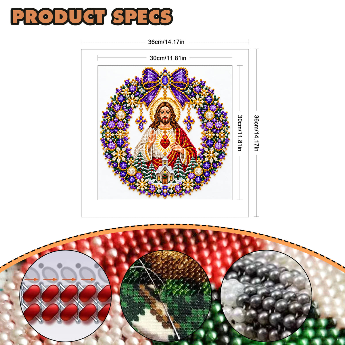 Sacred Heart - Partial 11CT Stamped Cross Stitch - Bead Embroidery 36×36CM/14.17×14.17in
