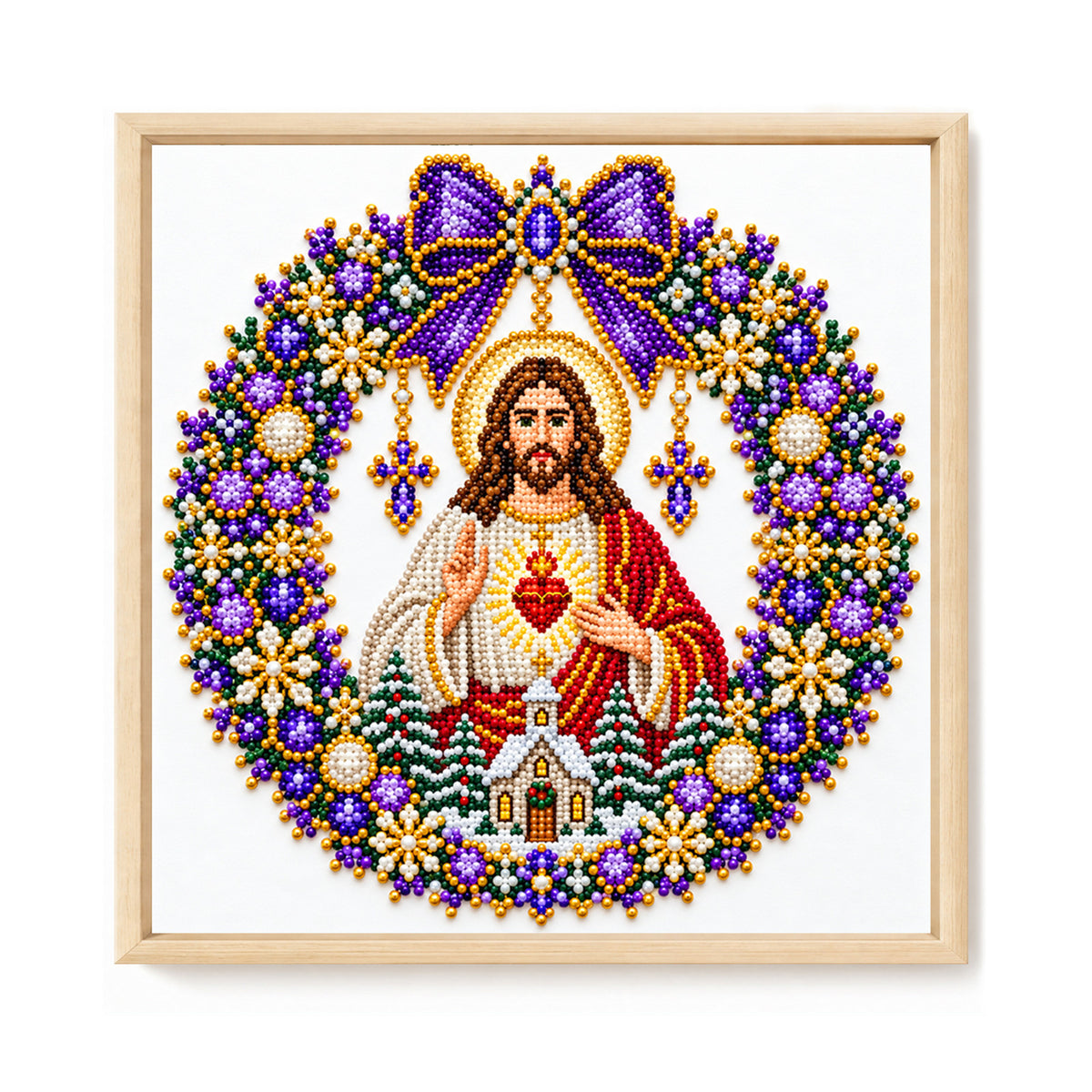 Sacred Heart - Partial 11CT Stamped Cross Stitch - Bead Embroidery 36×36CM/14.17×14.17in