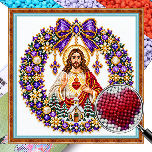 Sacred Heart - Partial 11CT Stamped Cross Stitch - Bead Embroidery 36×36CM/14.17×14.17in
