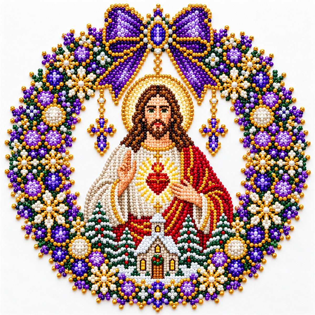 Sacred Heart - Partial 11CT Stamped Cross Stitch - Bead Embroidery 36×36CM/14.17×14.17in