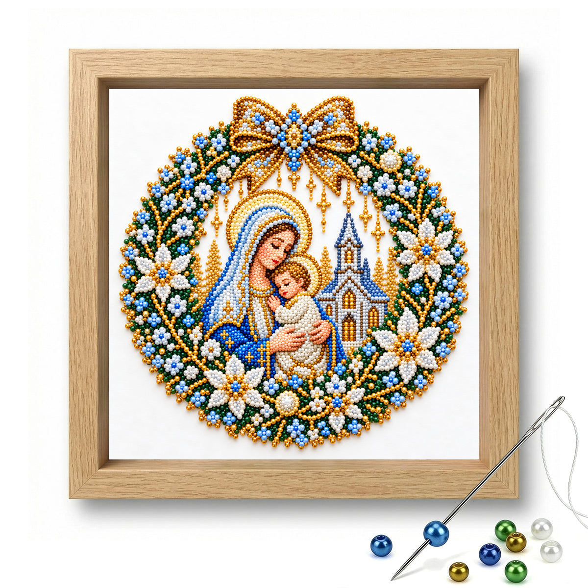 The Virgin Mary - Partial 11CT Stamped Cross Stitch - Bead Embroidery 36×36CM/14.17×14.17in