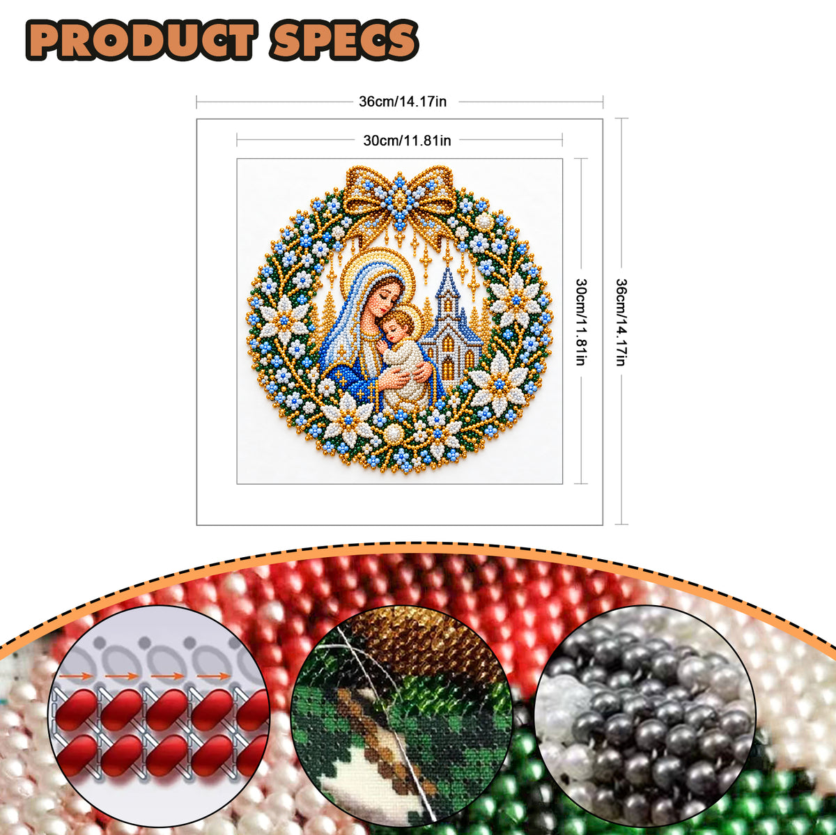The Virgin Mary - Partial 11CT Stamped Cross Stitch - Bead Embroidery 36×36CM/14.17×14.17in