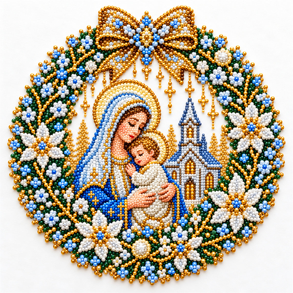 The Virgin Mary - Partial 11CT Stamped Cross Stitch - Bead Embroidery 36×36CM/14.17×14.17in