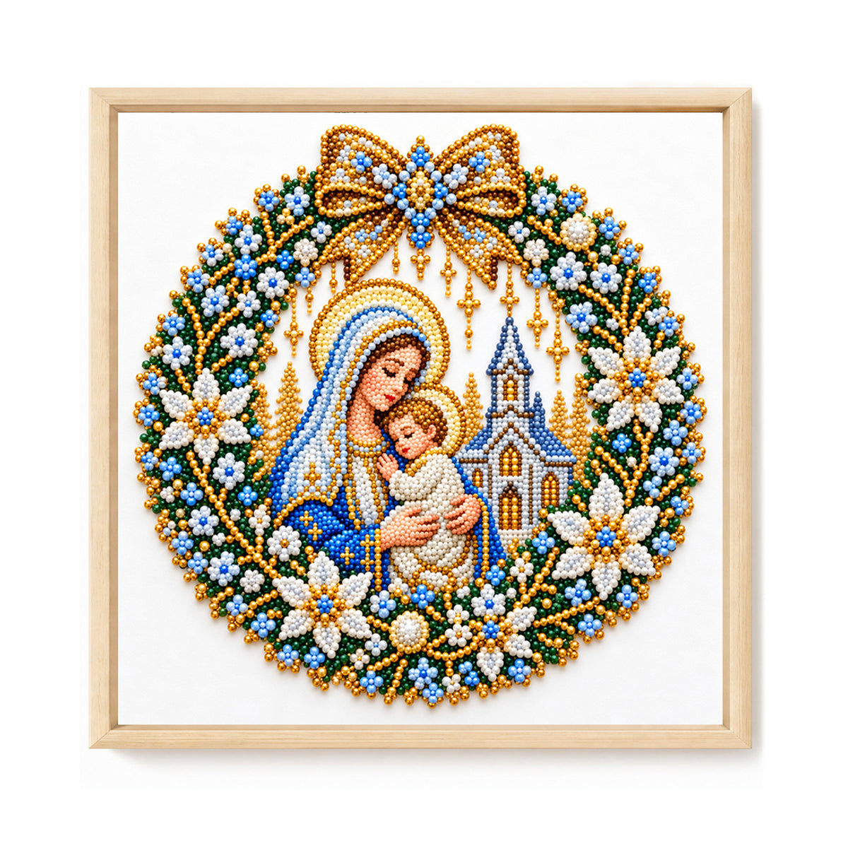 The Virgin Mary - Partial 11CT Stamped Cross Stitch - Bead Embroidery 36×36CM/14.17×14.17in