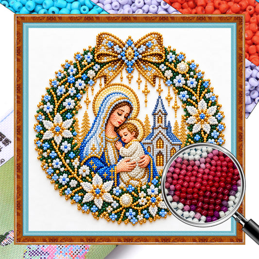 The Virgin Mary - Partial 11CT Stamped Cross Stitch - Bead Embroidery 36×36CM/14.17×14.17in