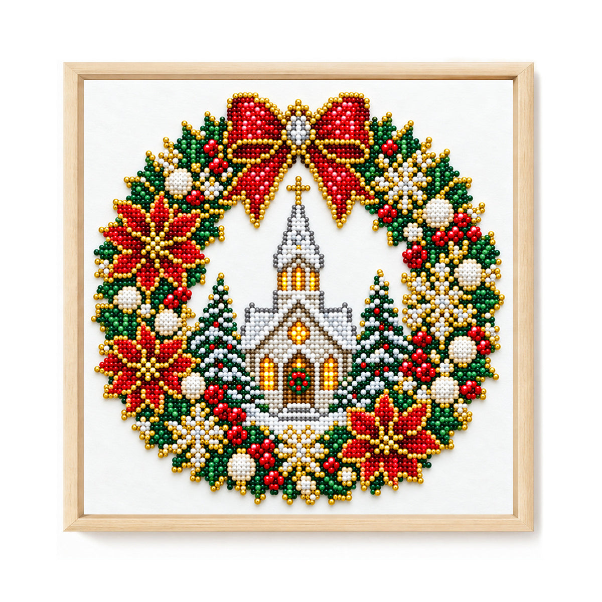 Church Wreath - Partial 11CT Stamped Cross Stitch - Bead Embroidery 36×36CM/14.17×14.17in