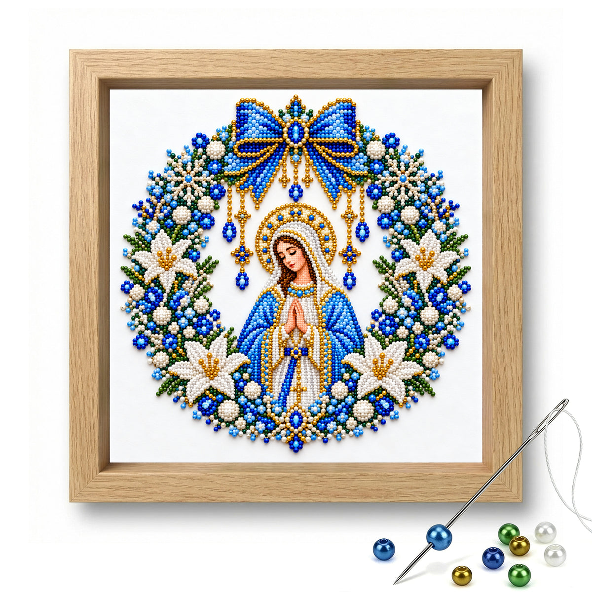 Virgin Pray - Partial 11CT Stamped Cross Stitch - Bead Embroidery 36×36CM/14.17×14.17in