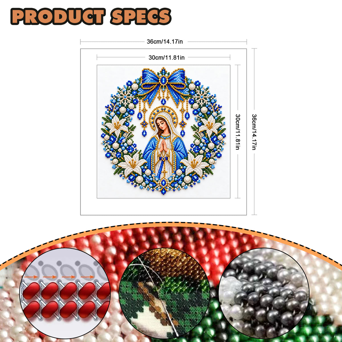 Virgin Pray - Partial 11CT Stamped Cross Stitch - Bead Embroidery 36×36CM/14.17×14.17in