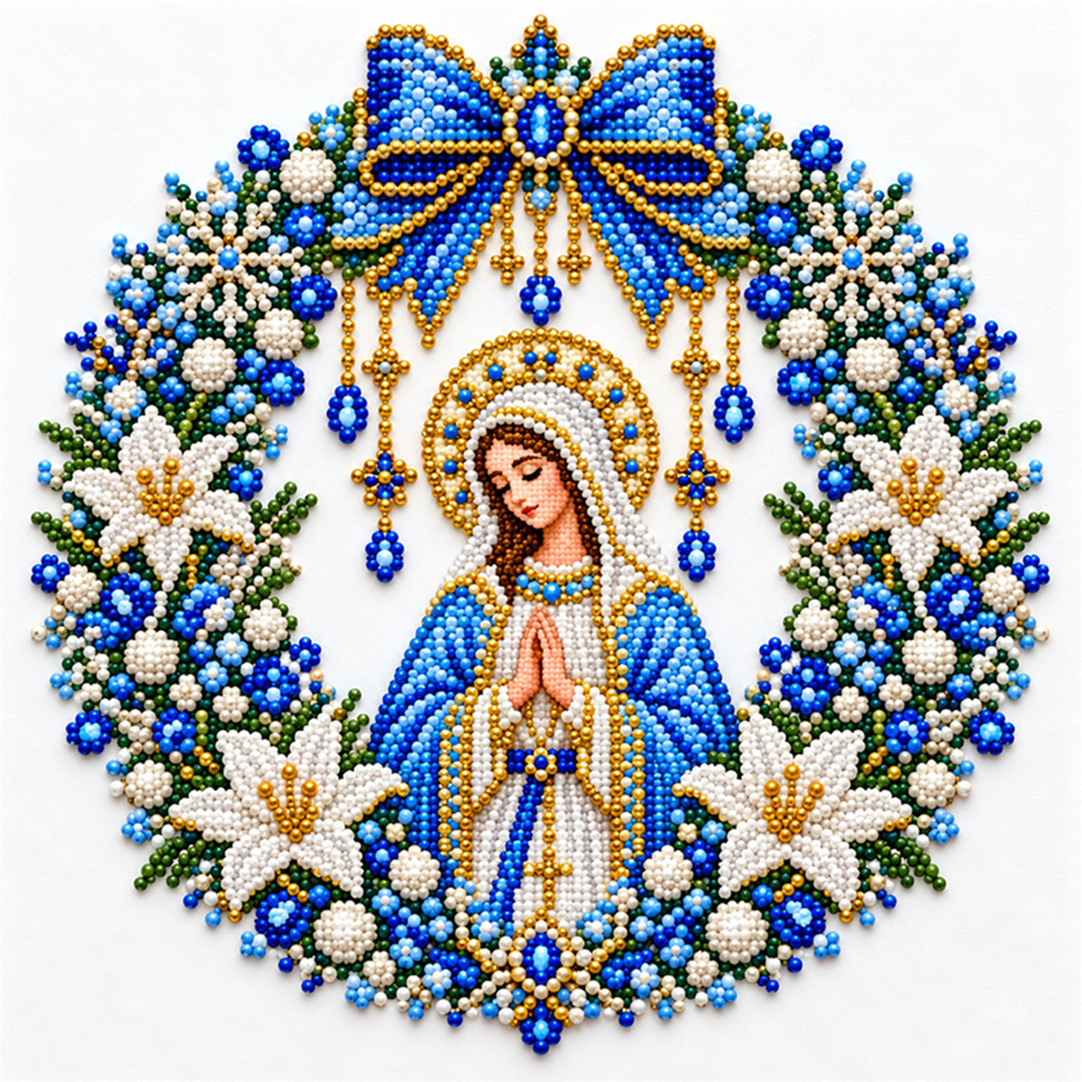 Virgin Pray - Partial 11CT Stamped Cross Stitch - Bead Embroidery 36×36CM/14.17×14.17in