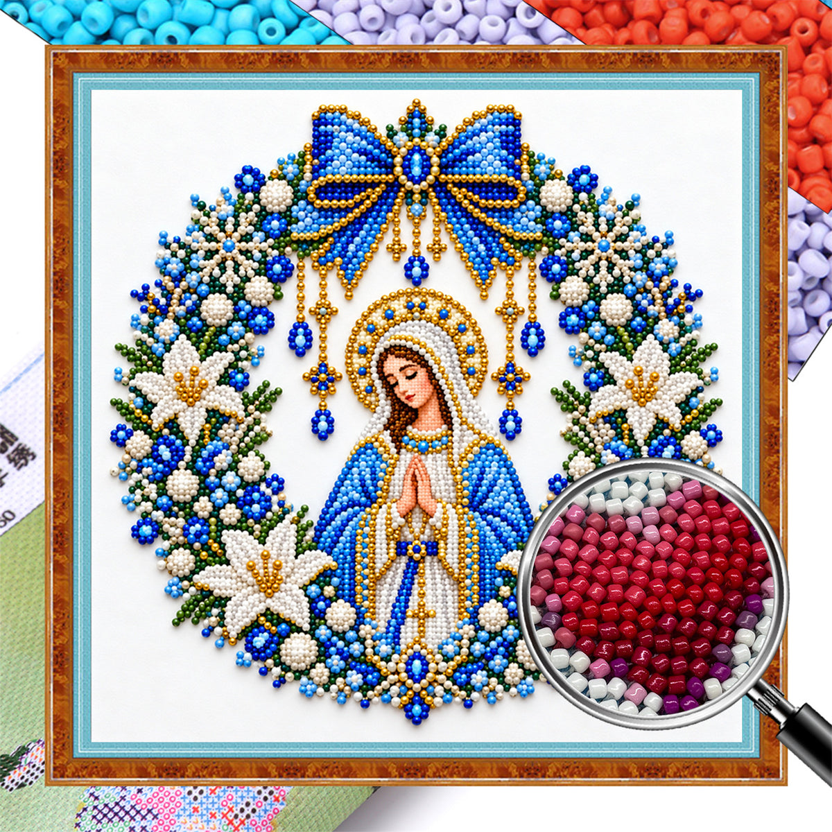 Virgin Pray - Partial 11CT Stamped Cross Stitch - Bead Embroidery 36×36CM/14.17×14.17in
