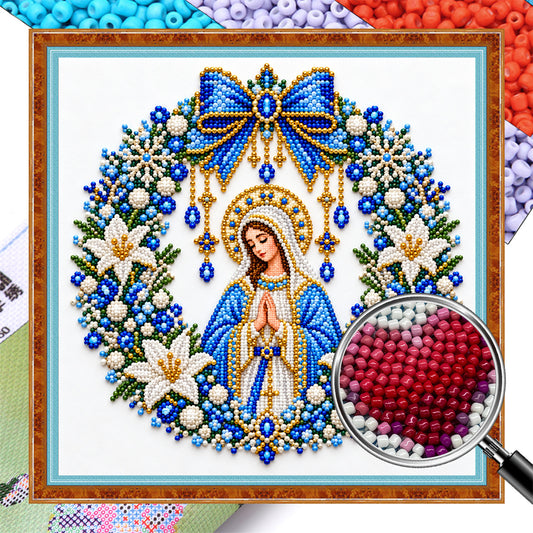Virgin Pray - Partial 11CT Stamped Cross Stitch - Bead Embroidery 36×36CM/14.17×14.17in