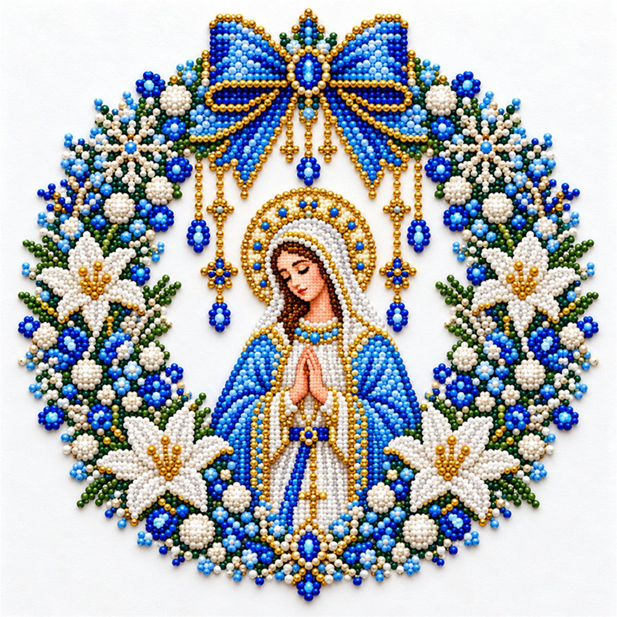 Virgin Pray - Partial 11CT Stamped Cross Stitch - Bead Embroidery 36×36CM/14.17×14.17in