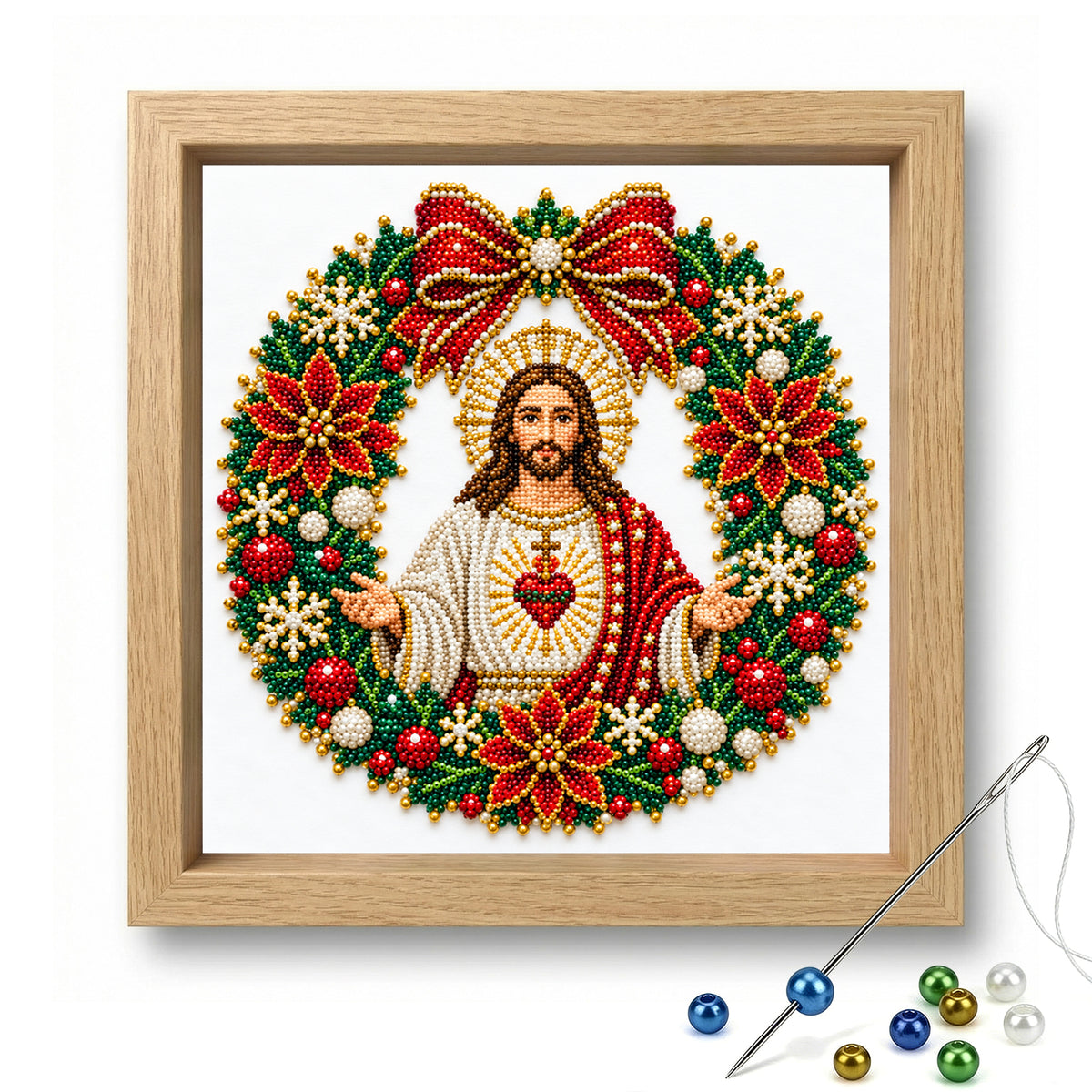 Sacred Wreath - Partial 11CT Stamped Cross Stitch - Bead Embroidery 36×36CM/14.17×14.17in