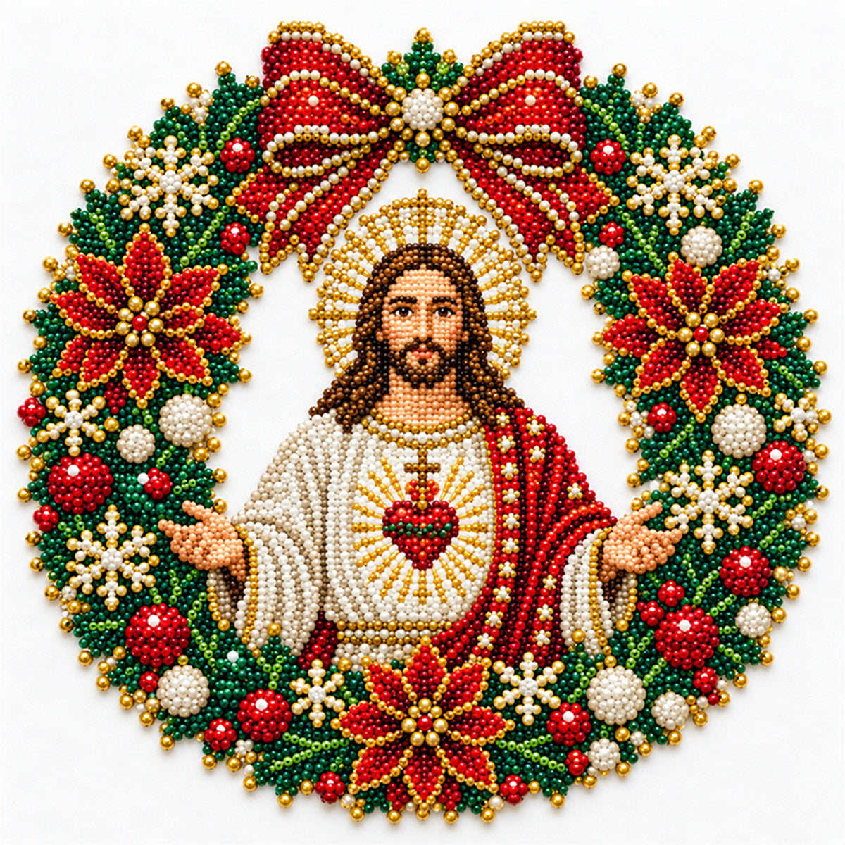Sacred Wreath - Partial 11CT Stamped Cross Stitch - Bead Embroidery 36×36CM/14.17×14.17in
