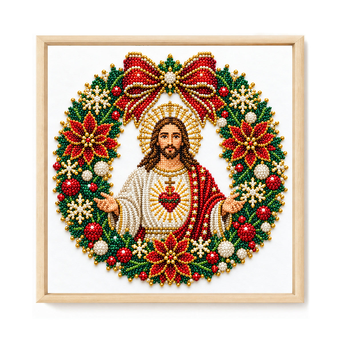 Sacred Wreath - Partial 11CT Stamped Cross Stitch - Bead Embroidery 36×36CM/14.17×14.17in