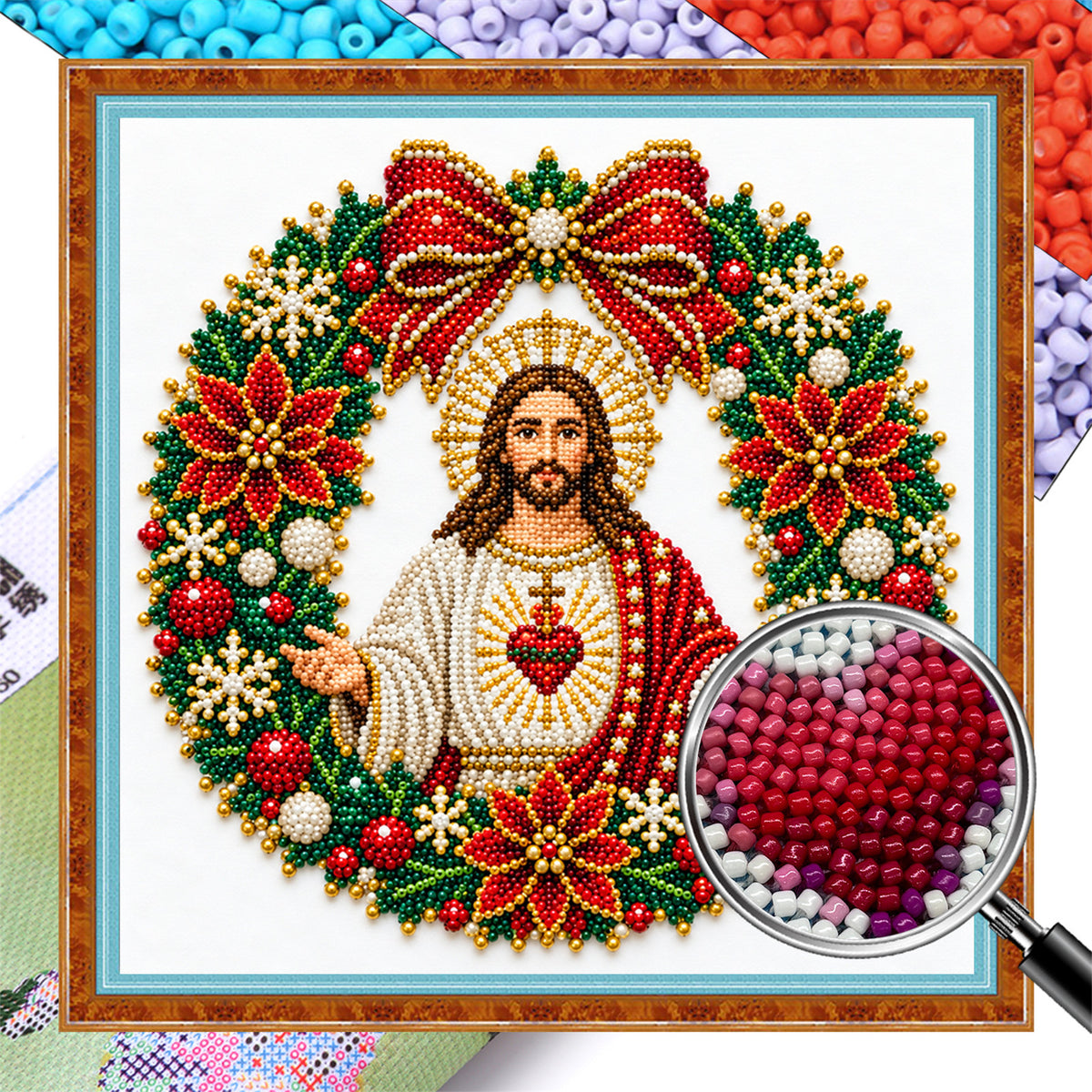 Sacred Wreath - Partial 11CT Stamped Cross Stitch - Bead Embroidery 36×36CM/14.17×14.17in