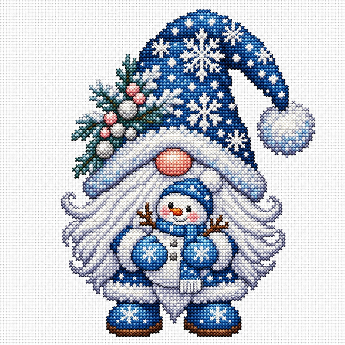 Schneemann-Wichtel – Vollständiges 11CT Stanzstich-Stickset 40x40 cm – Yishu