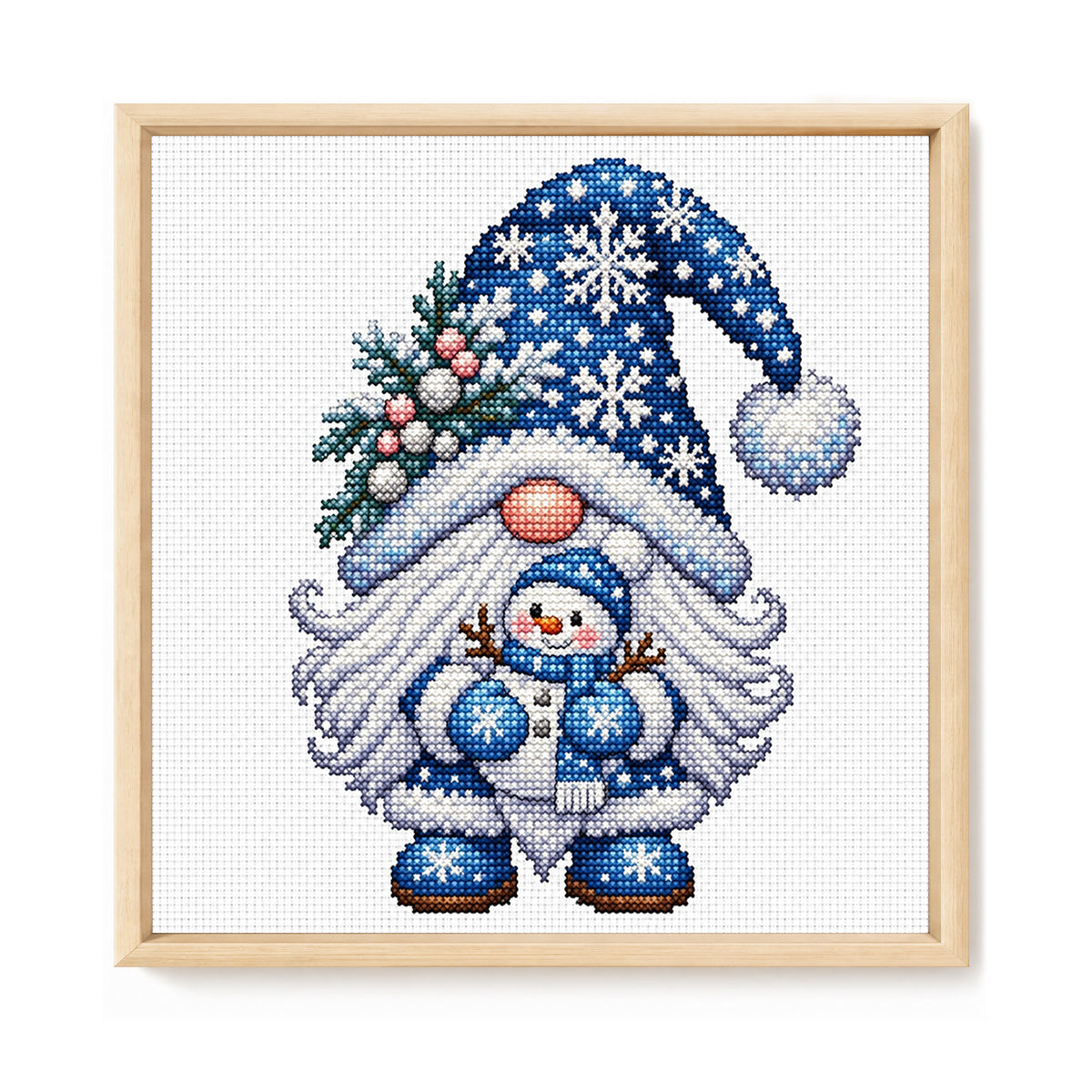 Schneemann-Wichtel – Vollständiges 11CT Stanzstich-Stickset 40x40 cm – Yishu