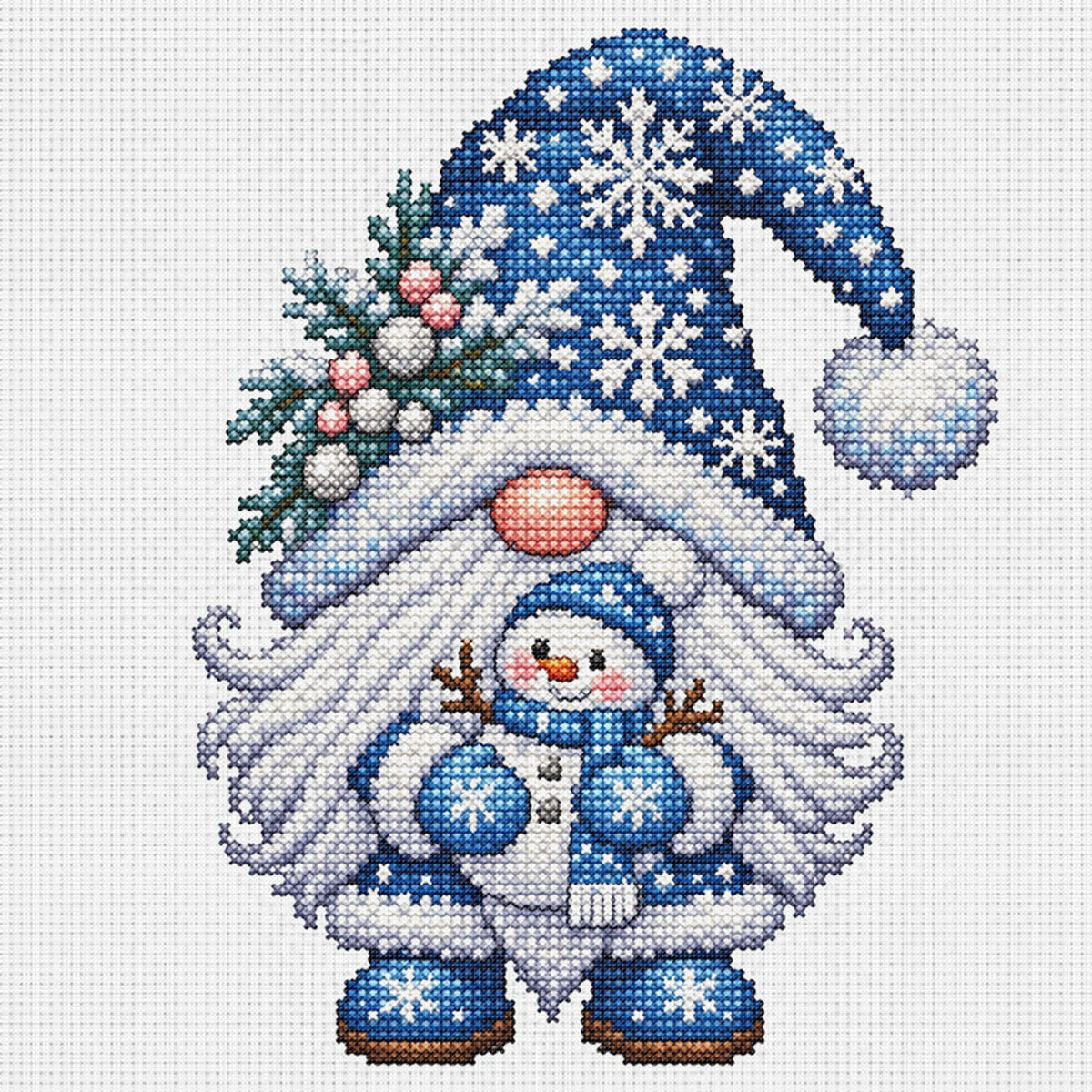 Schneemann-Wichtel – Vollständiges 11CT Stanzstich-Stickset 40x40 cm – Yishu